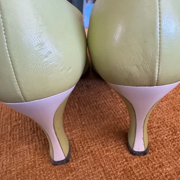 Vtg ST JOHN Lime Green Lavender Color Block Pumps 7.5 B Classic Rare 80s - Picture 5 of 8